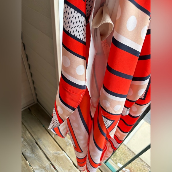 🆕🌹Eliza J Red Geometric Print Maxi Dress Size 8P Smocked Summer Midi Maxi Dress - Picture 10 of 14